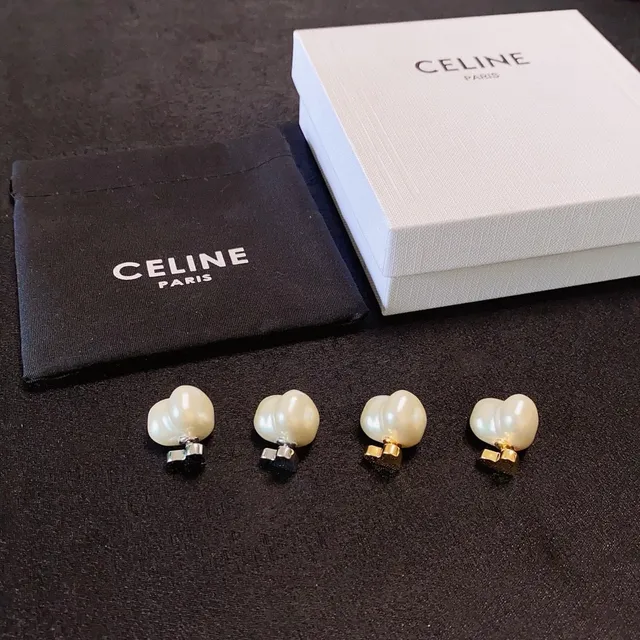 Celine Heart-Shaped Pearl and Gold-Tone Stud Earrings
