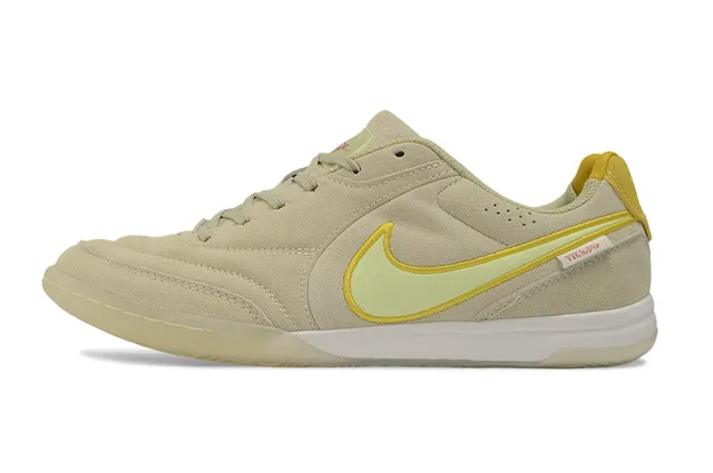 Nike Beige Yellow Suede Upper Low-Top Indoor Soccer Shoes