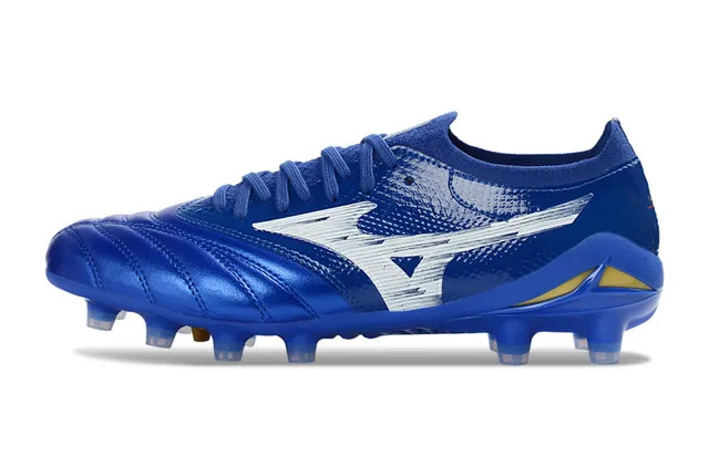 Mizuno Morelia Neo Metallic Blue White Yellow Firm-Ground Soccer Shoes