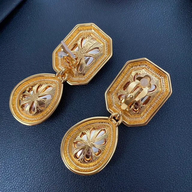 Saint Laurent Amber Resin Dual-Stone Drop Earrings