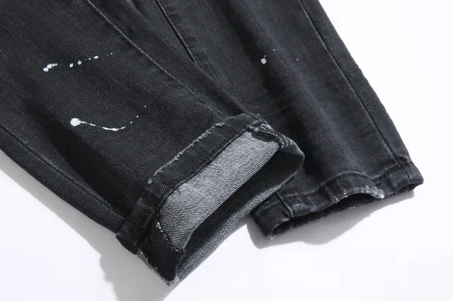 Purple Brand Distressed Slim-Fit Faded Black Jeans