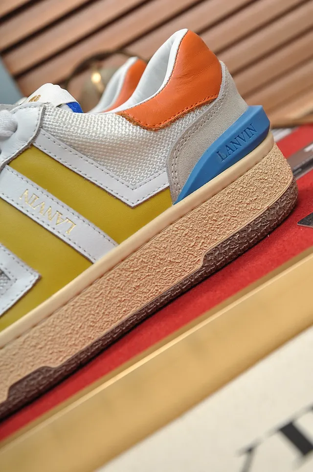 Lanvin Multicolor Striped Mixed-Material Cupsole Sneakers