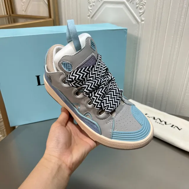 Lanvin Gray and Blue Cutout Panel Sneaker