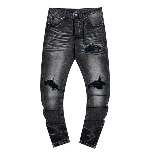 Distressed Slim-Fit Washed Black Ripped Jeans