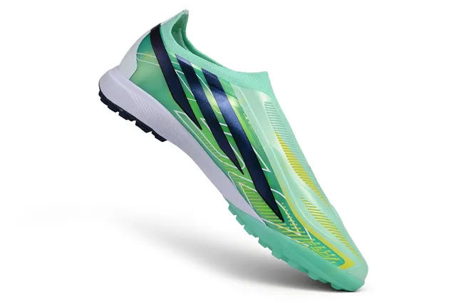 Adidas Green Blue Laceless Speed Collar Molded Studs Turf Soccer Shoes