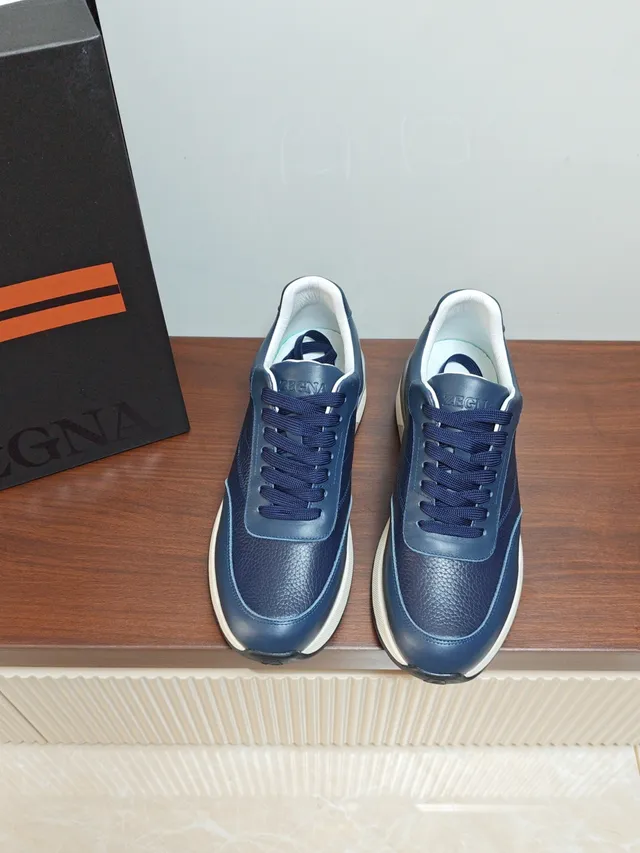 Zegna Navy Leather Lifestyle Sneaker