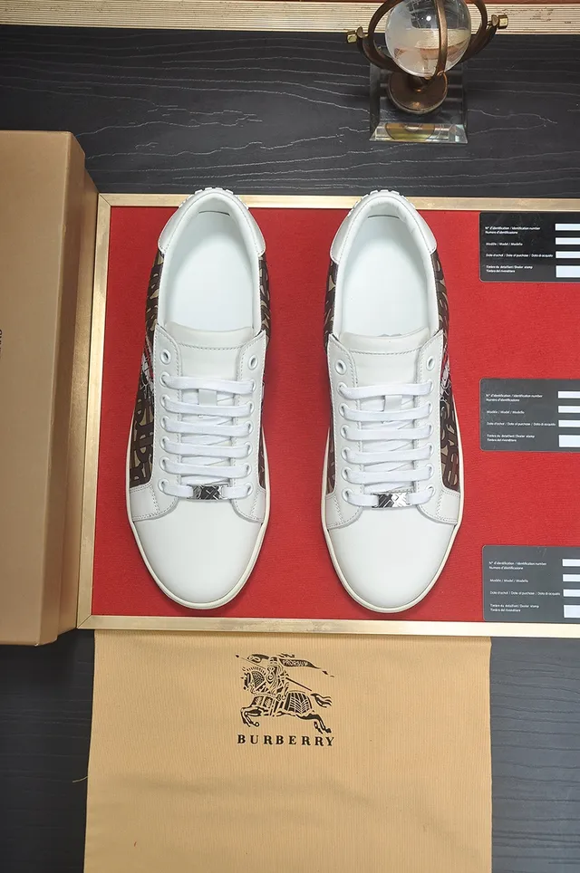 Burberry White Brown Monogrammed Textile Side Panel Leather Toe Cap Lifestyle Sneakers