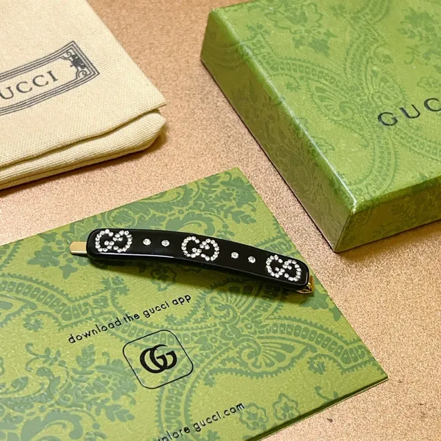 Gucci GG Crystal Hair Clip Black Acetate Brooch