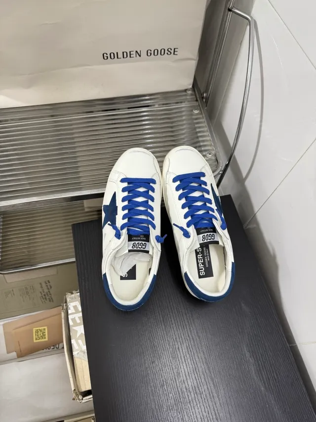 Golden Goose Superstar White and Navy Suede Star Lifestyle Sneakers