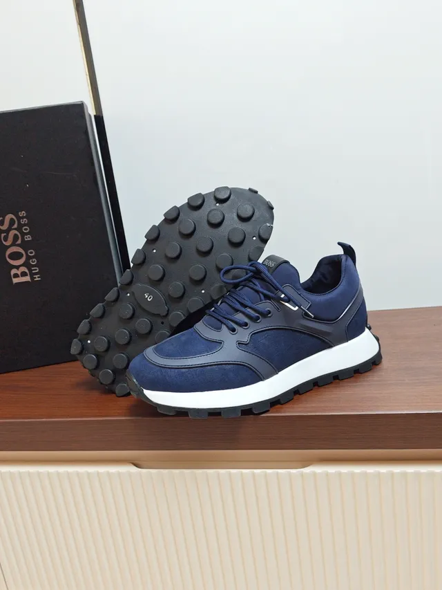 Hugo Boss Navy Blue Suede and Synthetic Lifestyle Sneaker