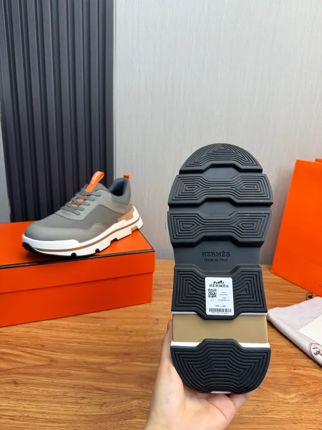 Hermès Gray and Orange Chunky Lifestyle Sneakers