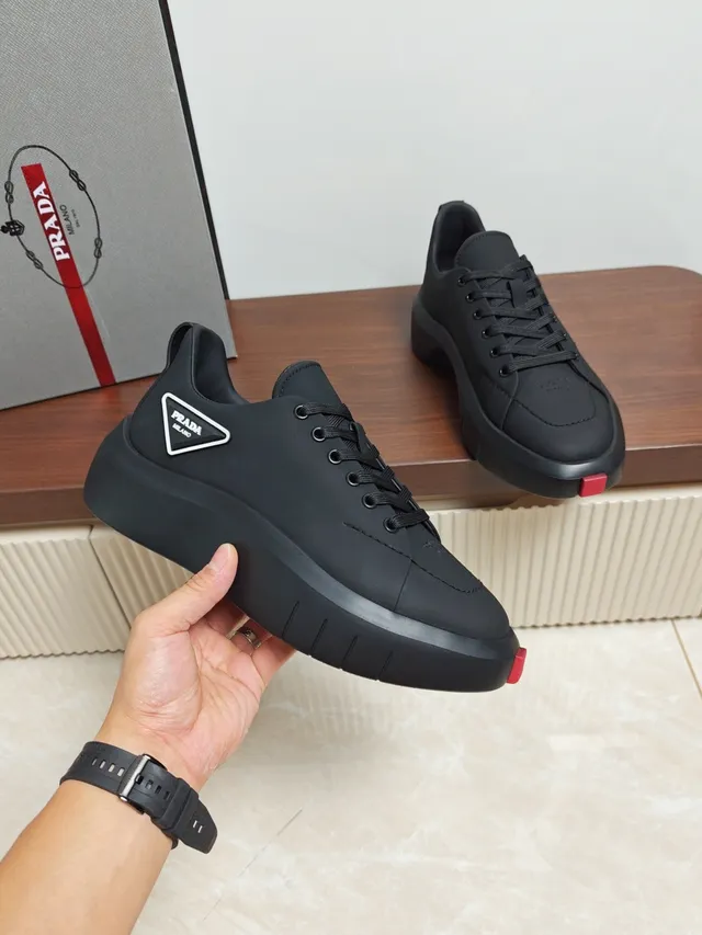 Prada Cloudbust Black Red Platform Sole Seamless Upper Chunky Sneakers