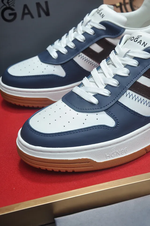 Hogan White Navy Layered Midsole Perforated Toe Cap Lifestyle Sneakers