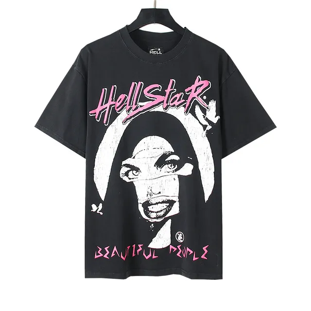 Hellstar Black Pink Oversized Fit Screen-Print Graphic T-Shirt