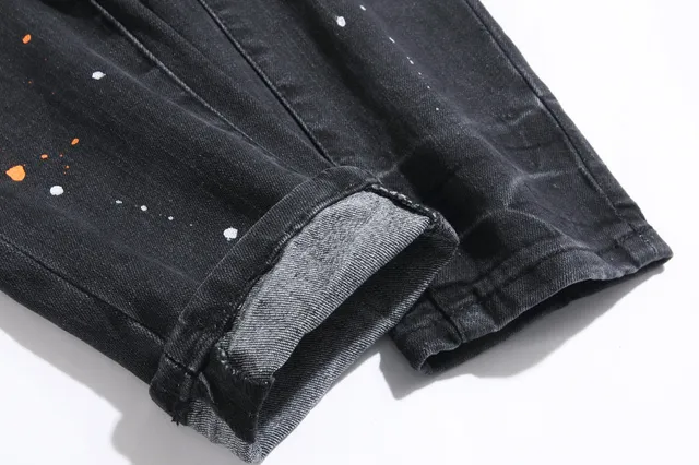 Purple Brand Distressed Paint-Splattered Slim-Fit Jeans