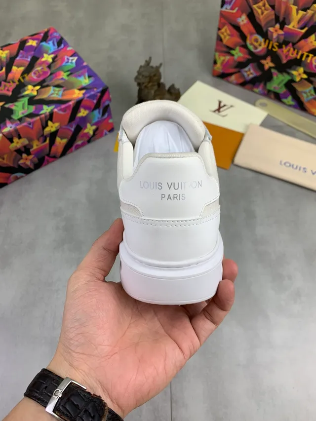 Louis Vuitton LV Trainer White Beige Monogrammed Canvas Smooth Leather Overlays Lifestyle Sneakers