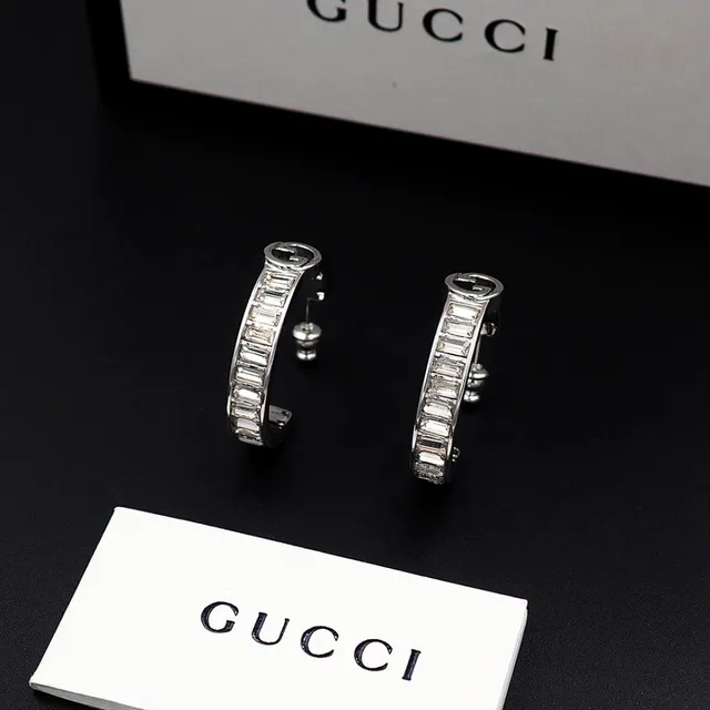 Gucci GG Marmont Baguette-Cut Stone Hoop Earrings