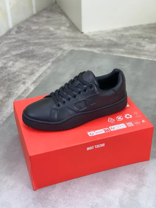 Diesel Black Leather Paneled Platform Sneaker