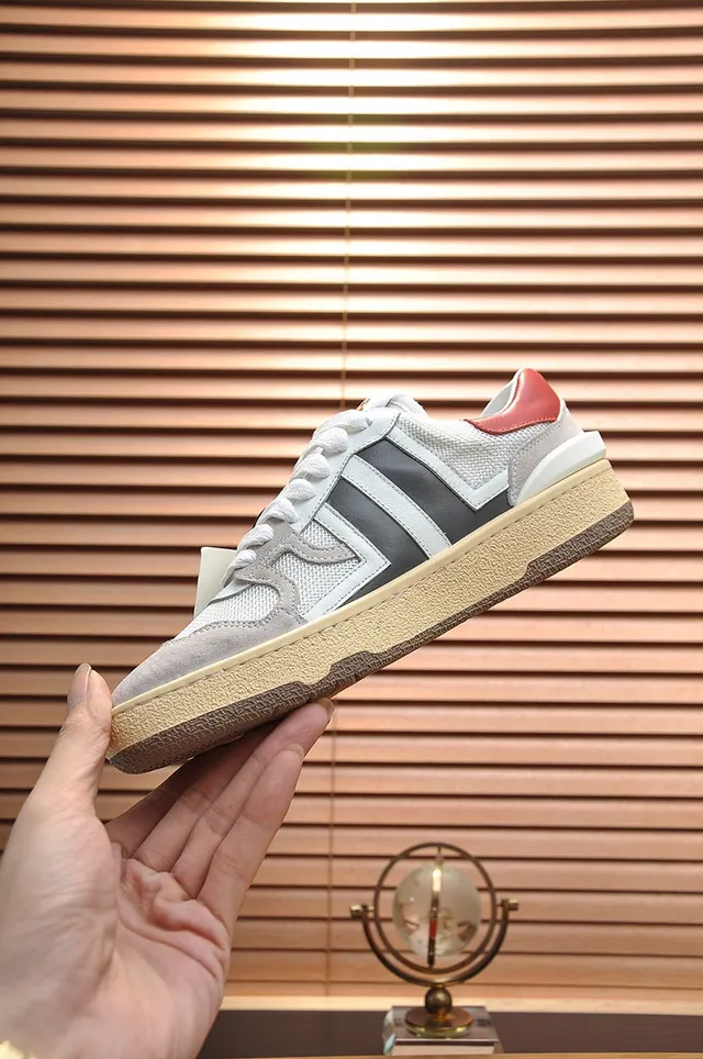 Lanvin White Gray Low-Top Mixed-Material Upper Lifestyle Sneakers