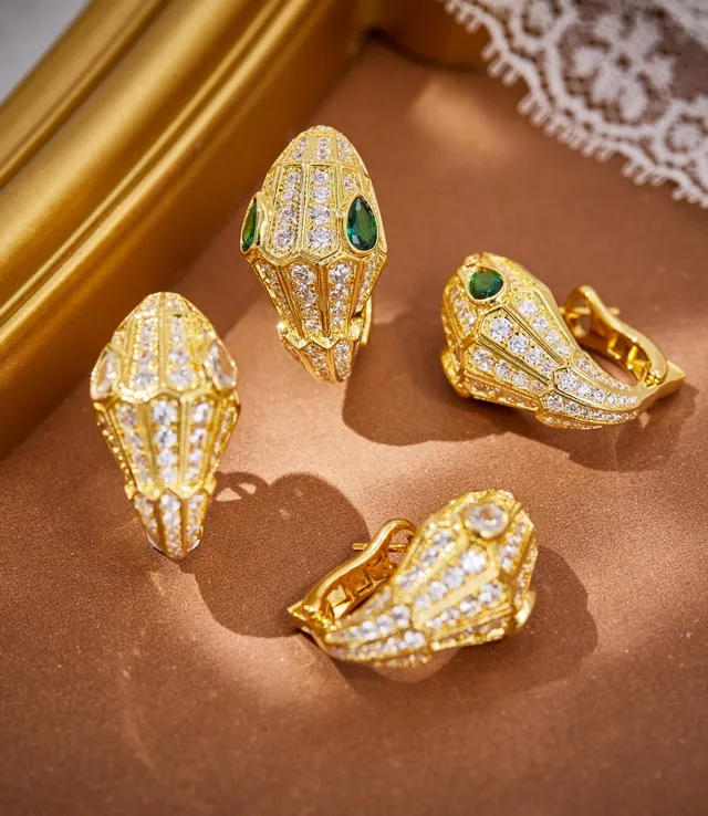 Bvlgari Serpenti Pavé Diamond and Emerald Snake-Head Earrings
