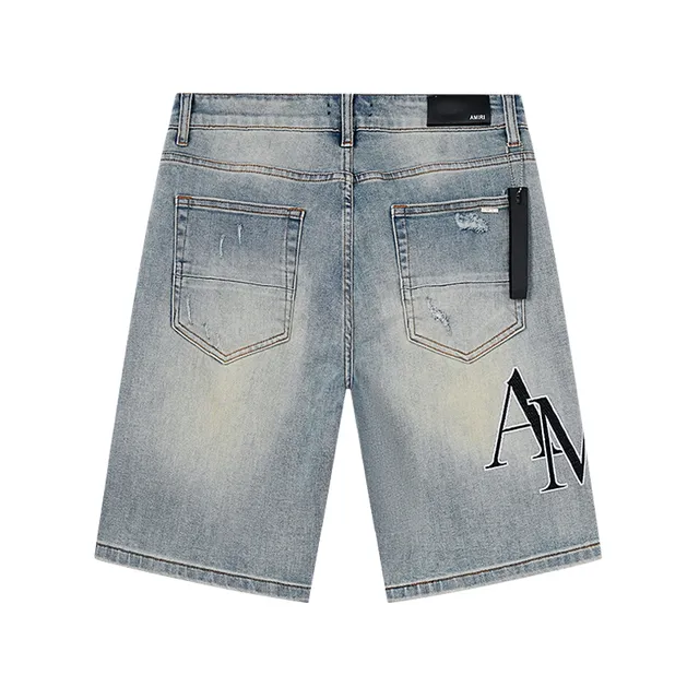 Blue Black Light-Wash Distressed Denim Mid-Thigh Length Shorts