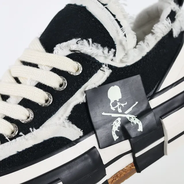 Converse Black White Frayed Raw-Edge Canvas Layered Midsole Lifestyle Sneakers