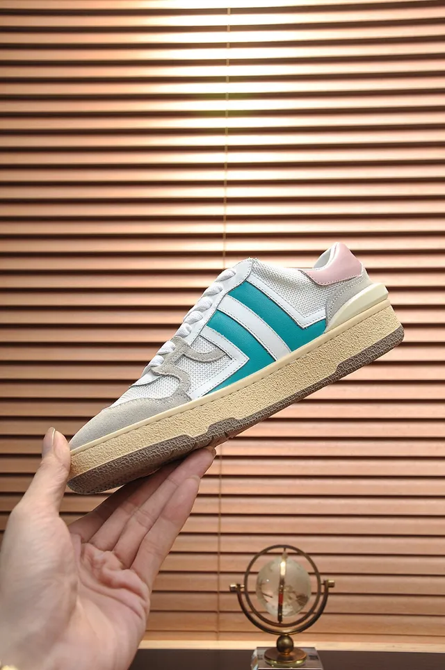 Lanvin White Blue Layered Mesh And Suede Upper Dual-Tone Side Stripe Lifestyle Sneakers