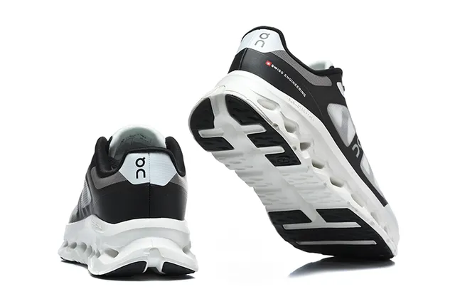 On Black White Engineered Mesh Upper Open Hexagonal CloudTec Pods Running Shoes