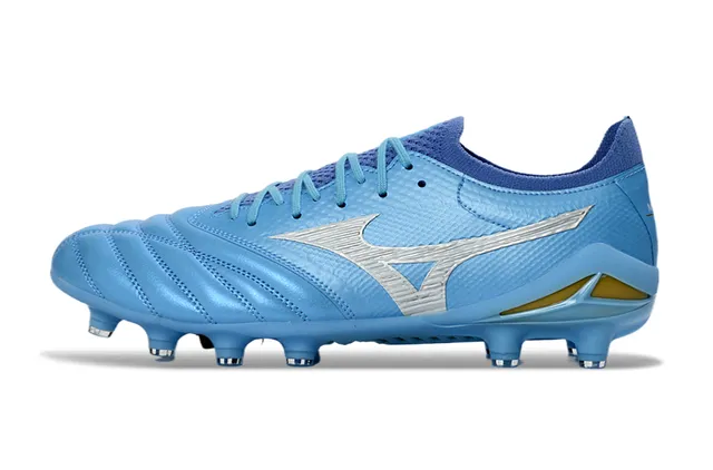 Mizuno Morelia Neo Light Blue Silver Gold Firm-Ground Soccer Shoes