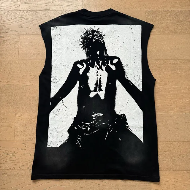 Black Graphic-Print Sleeveless Vest Top