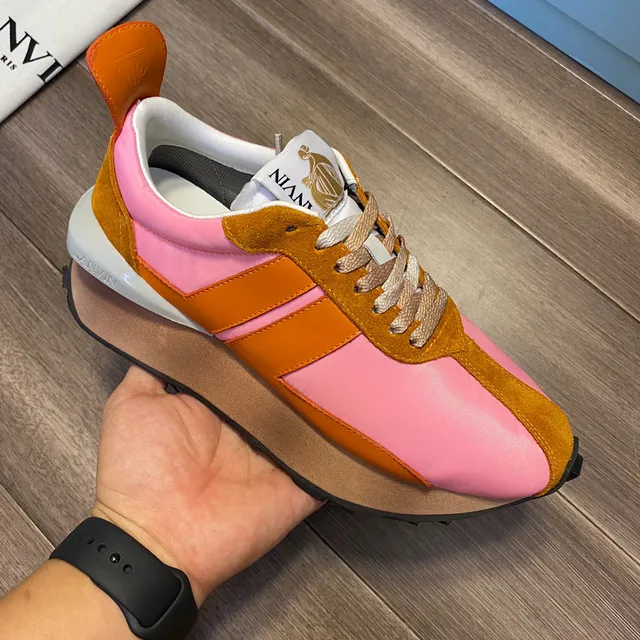 Lanvin Color-Blocked Suede and Nylon Platform Chunky Sneakers