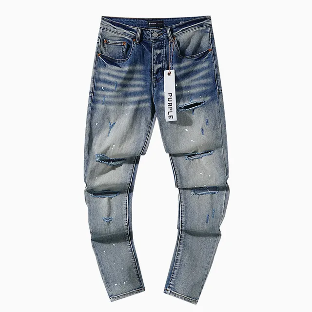 Purple Brand Distressed Paint-Splattered Tapered-Fit Mid-Rise Jeans