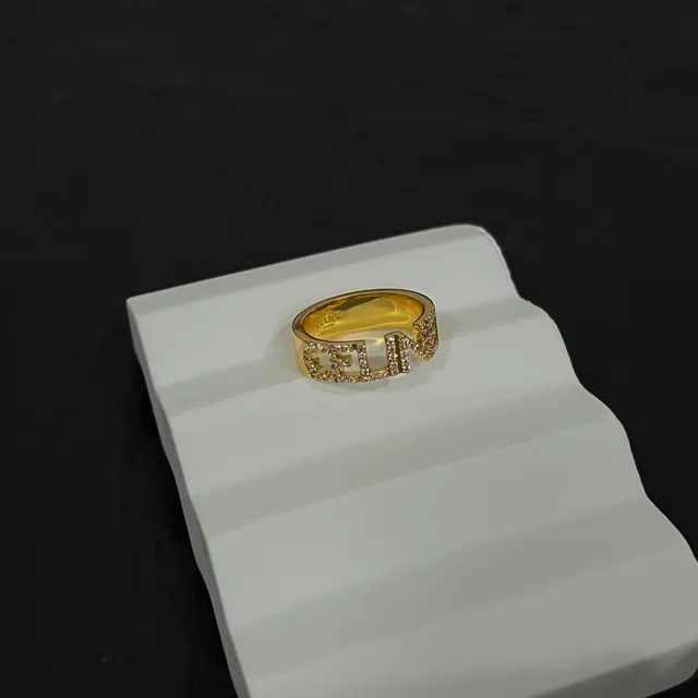 Celine Logo Ring Gold White Pavé-Set Ring