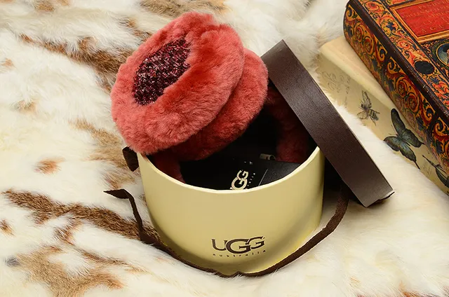 UGG Classic Red Purple Plush Shearling-Lined Rounded Ear Cups Beanie