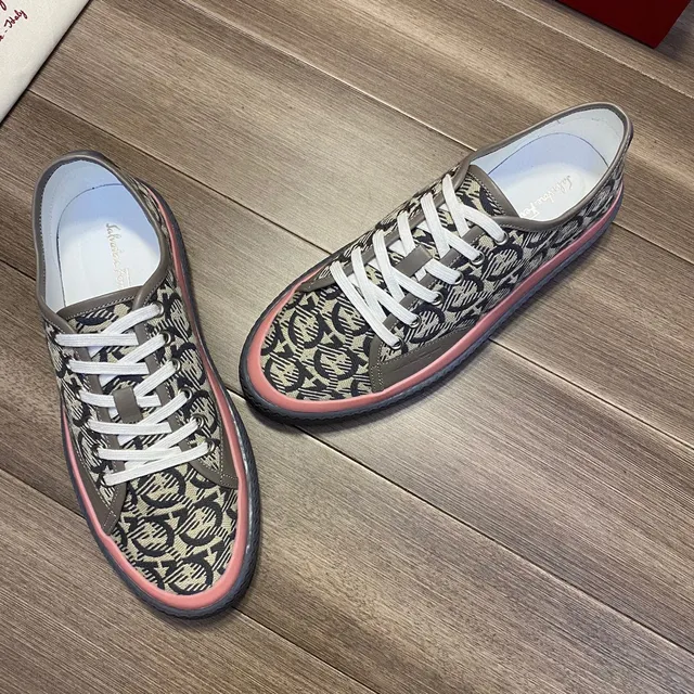 Salvatore Ferragamo Monogram-Print Canvas Low-Top Sneakers
