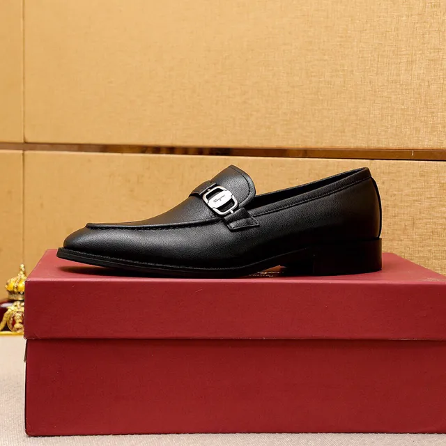Salvatore Ferragamo Gancini Loafer Black Leather Horsebit Buckle Loafers