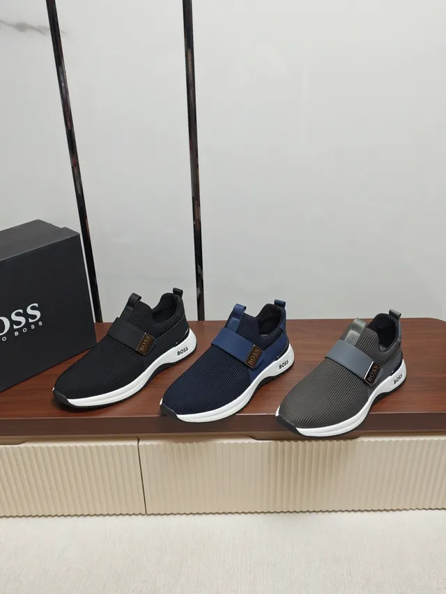 Hugo Boss Black White Knit Upper Slip-On Lifestyle Sneakers