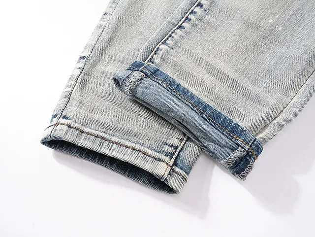 Purple Brand Distressed Paint-Splattered Light-Wash Slim-Fit Jeans