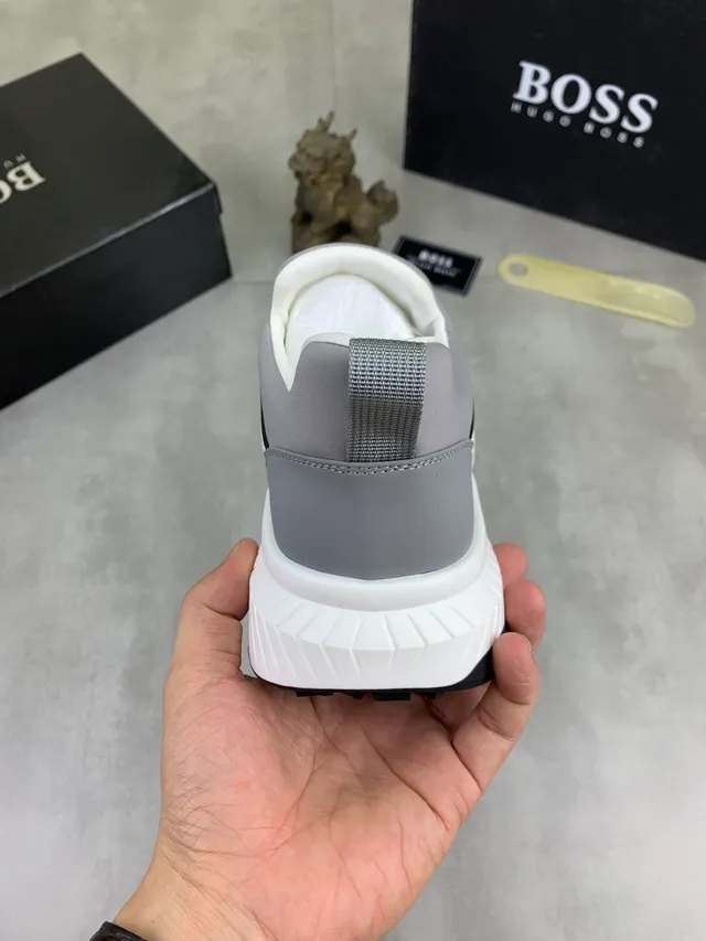 Hugo Boss Gray White Slip-On Platform Sole Lifestyle Sneakers