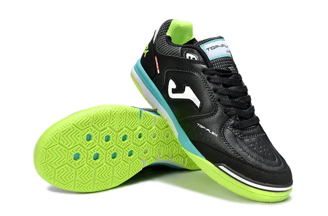 Joma Top-Flex Black Neon Green Turquoise Indoor Soccer Shoes