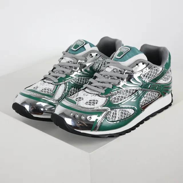 ASICS Green Silver Metallic Mesh Cage Forest Synthetic Overlays Running Shoes