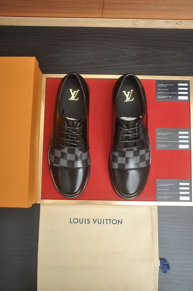 Louis Vuitton Black Gray Cap-Toe Polished Leather Oxford Shoes