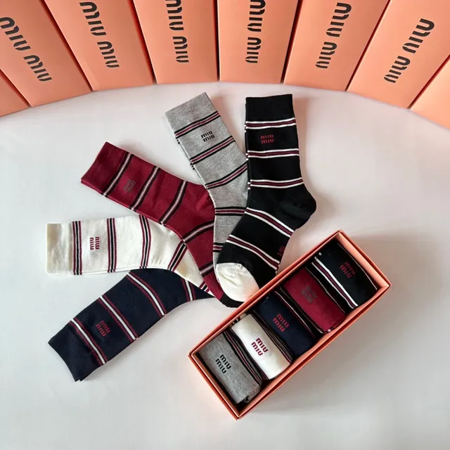 Miu Miu Striped Logo-Cuff Crew Socks