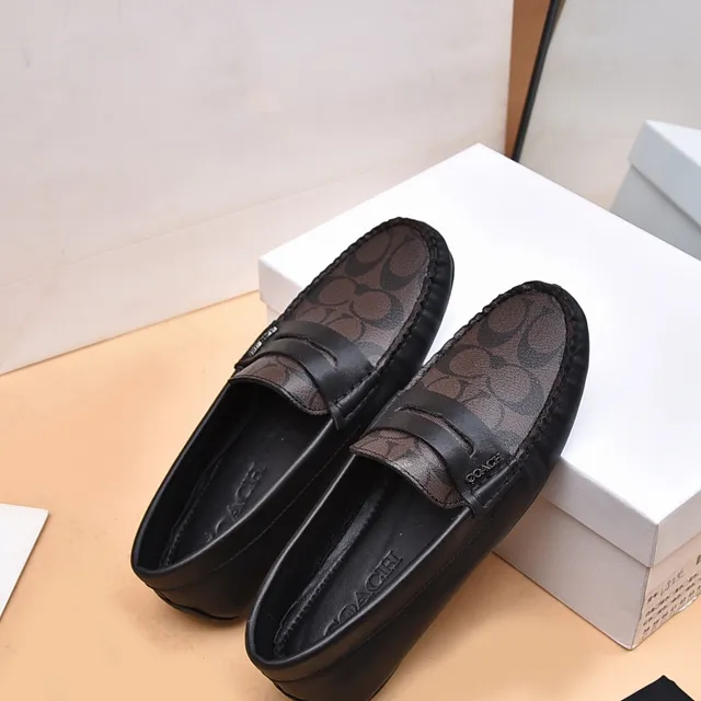 Coach Penny Loafer Black Brown Signature C Monogram Canvas Loafer