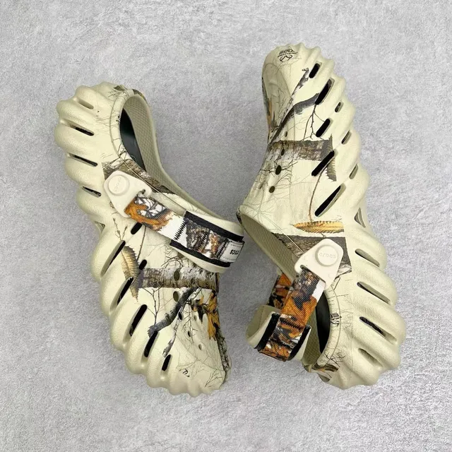 Crocs Beige Multicolor Molded Foam Camouflage-Print Strap Clog