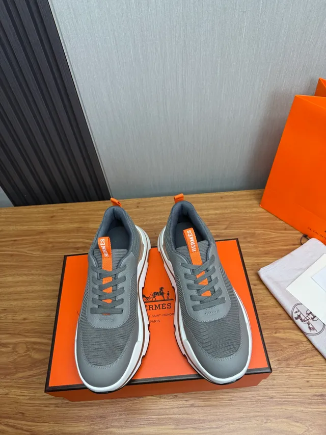Hermès Gray and Orange Chunky Lifestyle Sneakers
