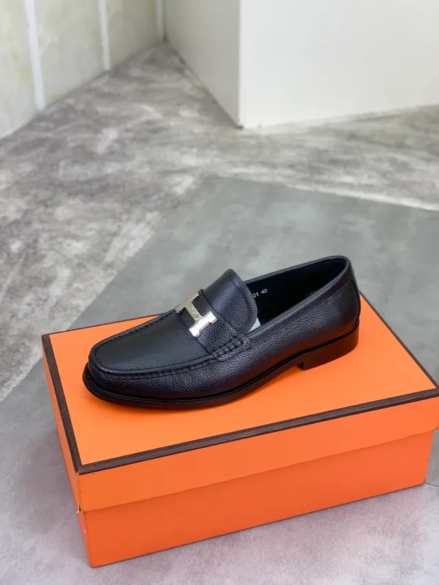 Hermès Oran Loafer Black Pebbled Leather H-Buckle Loafers