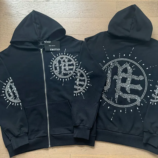 Mixed Emotion Rhinestone Sunburst Logo Black Tracksuit