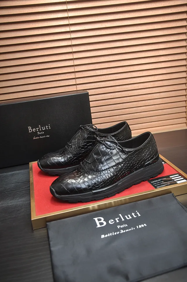 Black Crocodile-Embossed Leather Wingtip Brogue