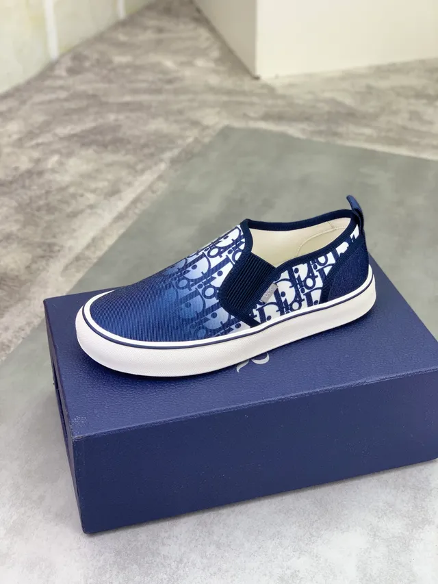 Dior Navy White Monogram-Print Slip-On Canvas Shoes